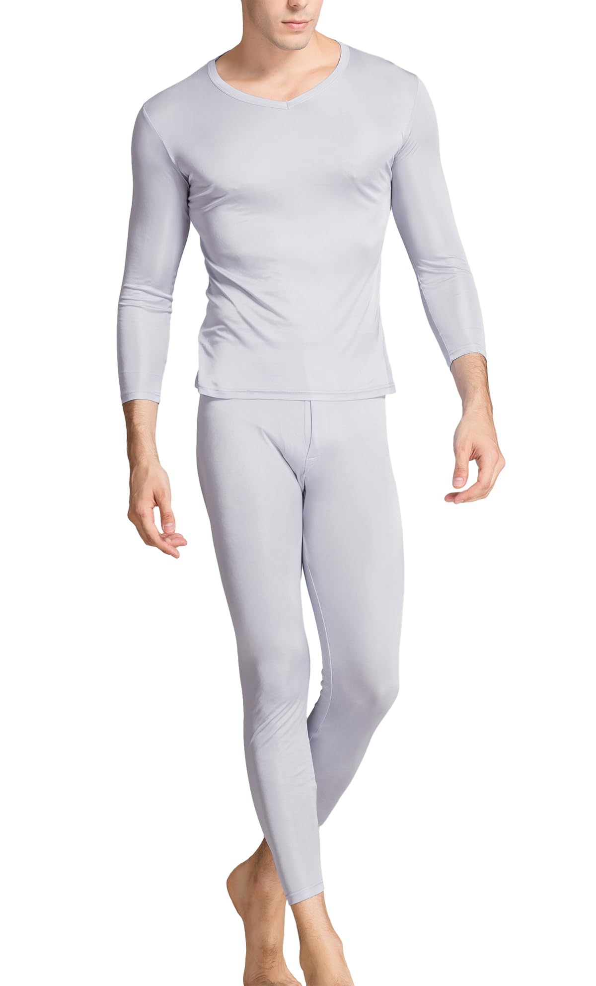 Grenasasilk Men's Silk Long Johns Mulberry Silk Long Underwear V-Neck Breathable Thermal Underwear Sets & Undergarments