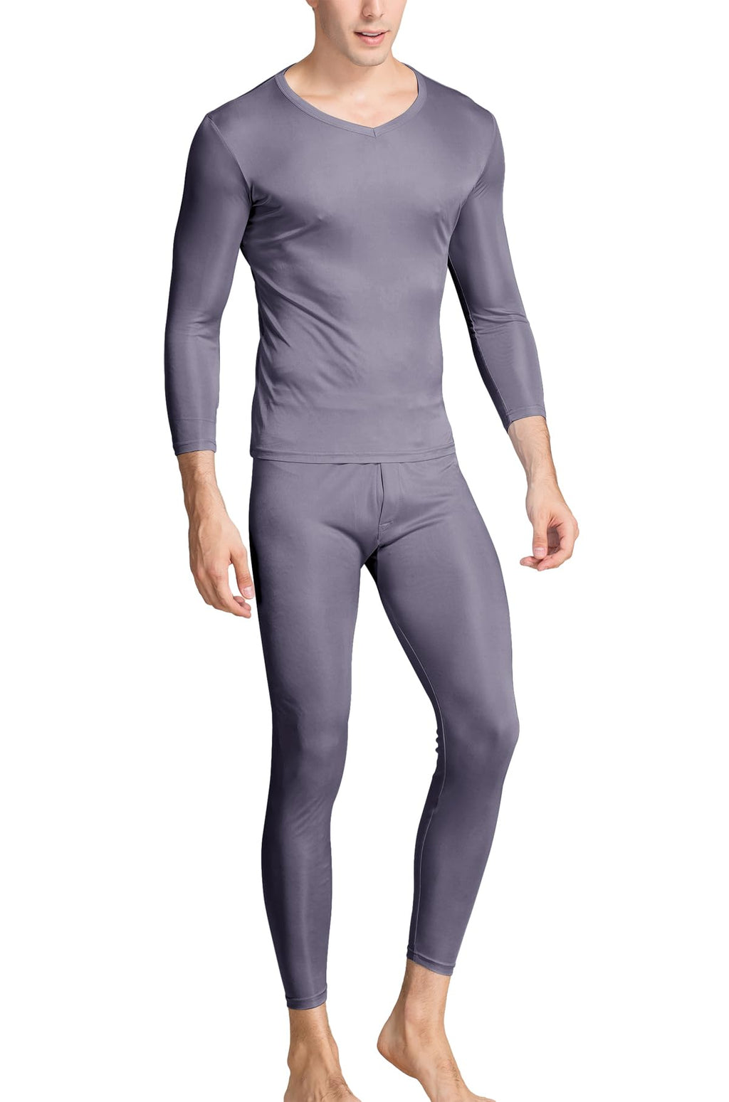 Grenasasilk Men's Silk Long Johns Mulberry Silk Long Underwear V-Neck Breathable Thermal Underwear Sets & Undergarments