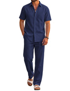 COOFANDY Men's 2 Piece Sets Beach Outfits Cotton Short Sleeve Button Down Shirts Loose Pants Summer Vacation Casual Outfits