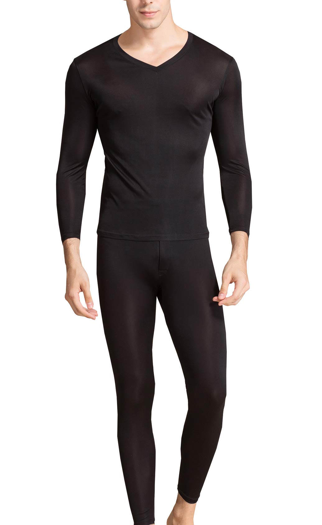 Grenasasilk Men's Silk Long Johns Mulberry Silk Long Underwear V-Neck Breathable Thermal Underwear Sets & Undergarments
