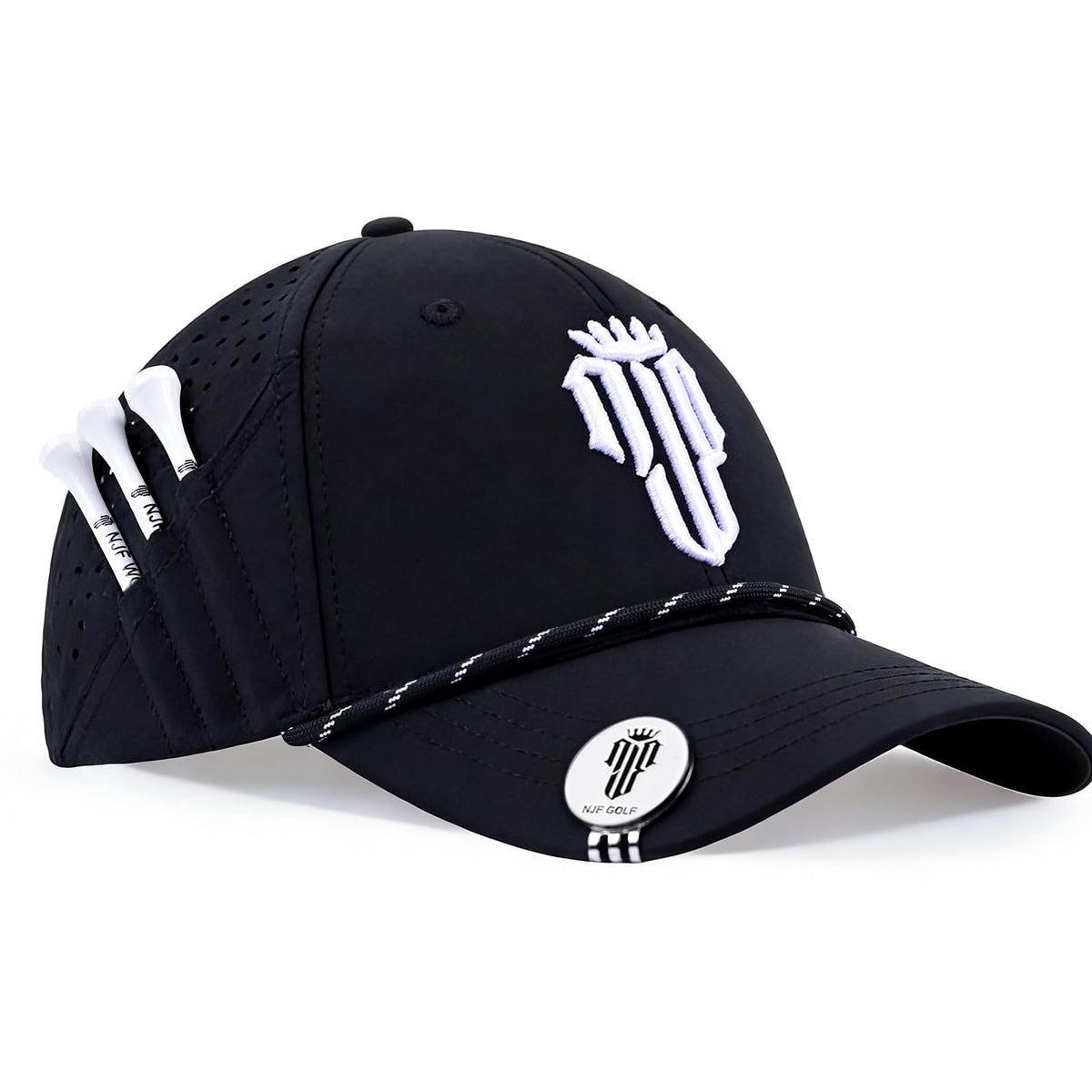 NJF Golf Performance Hats for Men with Tee Holder & Magnetic Ball Marker