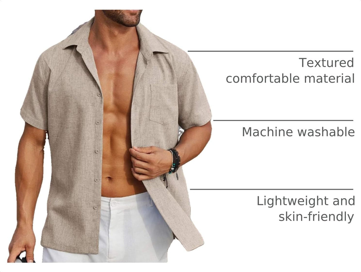 COOFANDY Men's Button Down Shirts Short Sleeve Casual Shirts Summer Beach Linen Shirts with Pocket