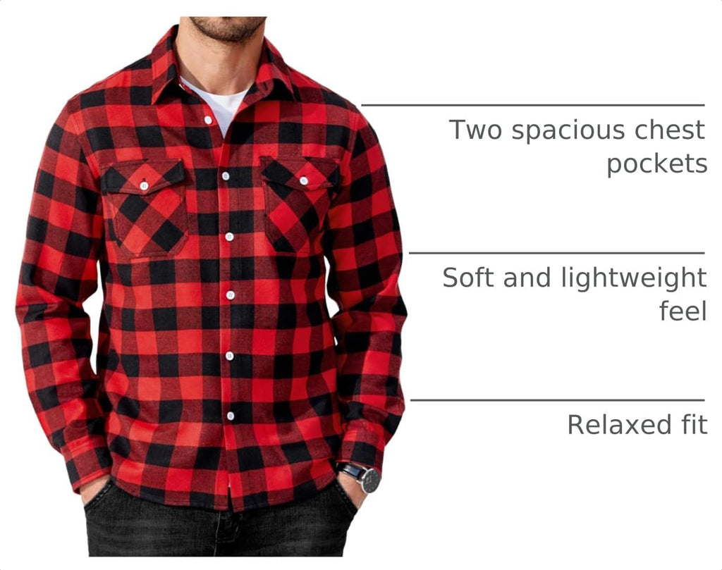 COOFANDY Mens Flannel Shirts Long Sleeve Casual Plaid Button Down Shirt Cotton Shirt Cowboy Work Shirts with Pockets