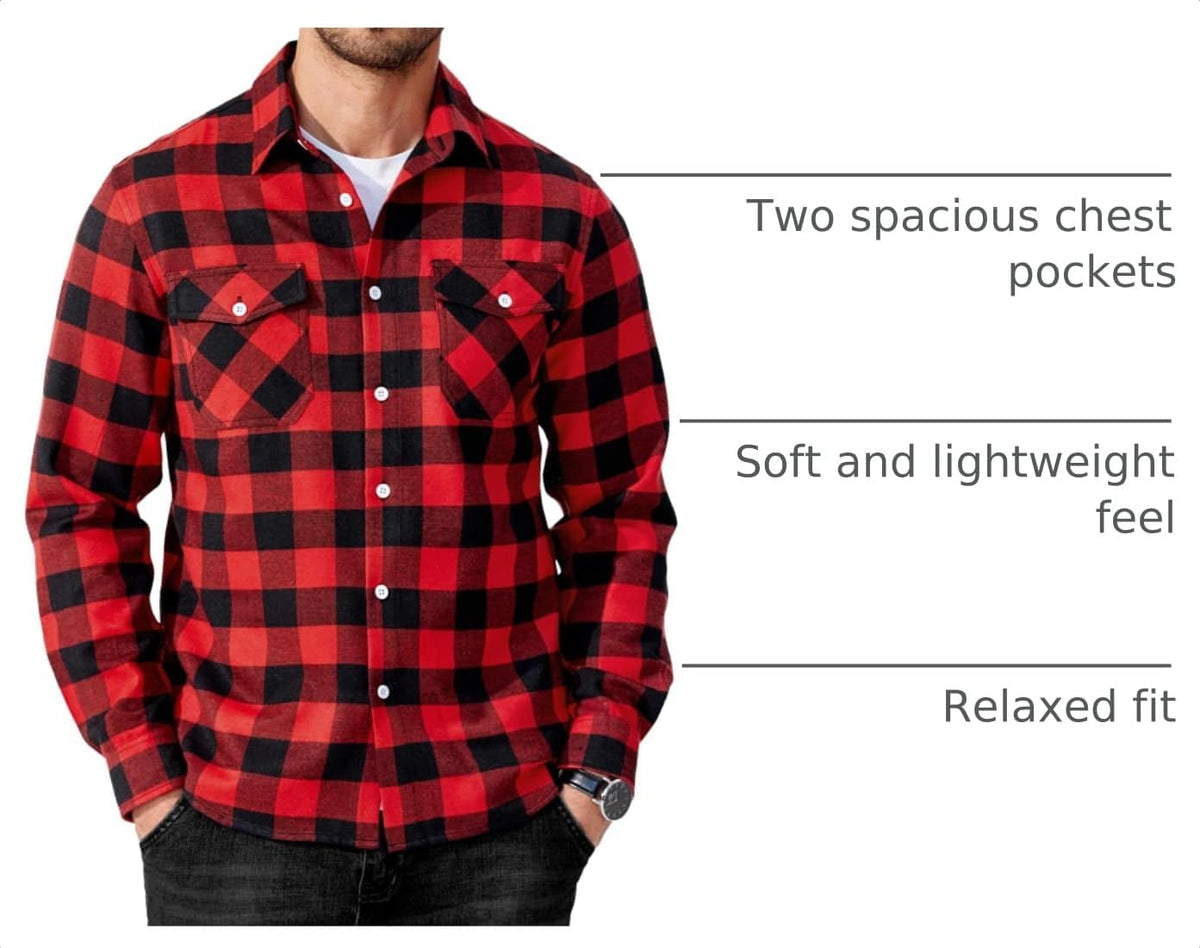 COOFANDY Mens Flannel Shirts Long Sleeve Casual Plaid Button Down Shirt Cotton Shirt Cowboy Work Shirts with Pockets