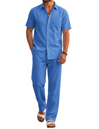 COOFANDY Men's 2 Piece Sets Beach Outfits Cotton Short Sleeve Button Down Shirts Loose Pants Summer Vacation Casual Outfits