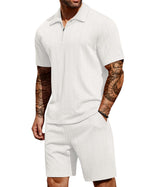 COOFANDY Men's 2 Pieces Outfits Casual Quarter Zip Polo Shirt and Shorts Set Athletic Jogging Summer Tracksuit