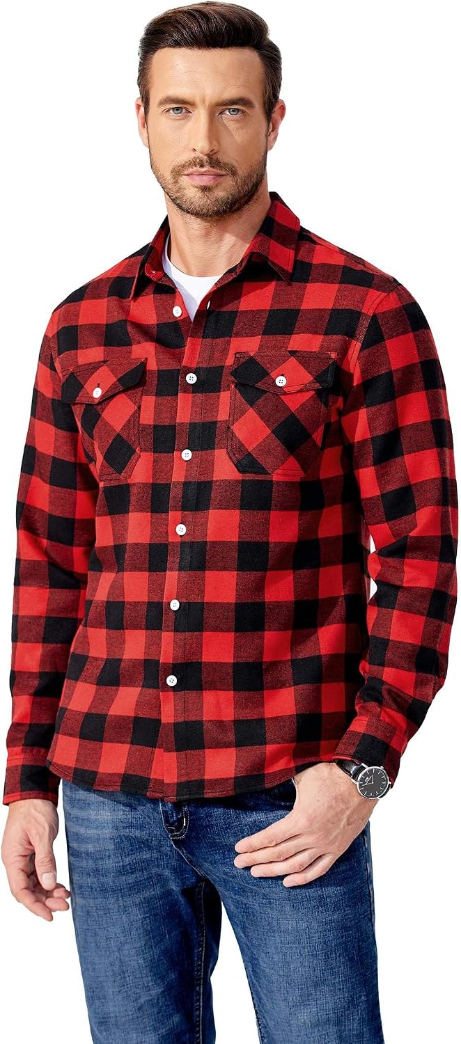 COOFANDY Mens Flannel Shirts Long Sleeve Casual Plaid Button Down Shirt Cotton Shirt Cowboy Work Shirts with Pockets
