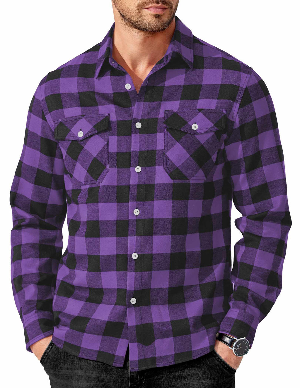 COOFANDY Mens Flannel Shirts Long Sleeve Casual Plaid Button Down Shirt Cotton Shirt Cowboy Work Shirts with Pockets
