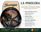 La Pinolera - Nicaragua Premium hat with Guardabarranco Bird, Traditional Mask & Cultural Art Design