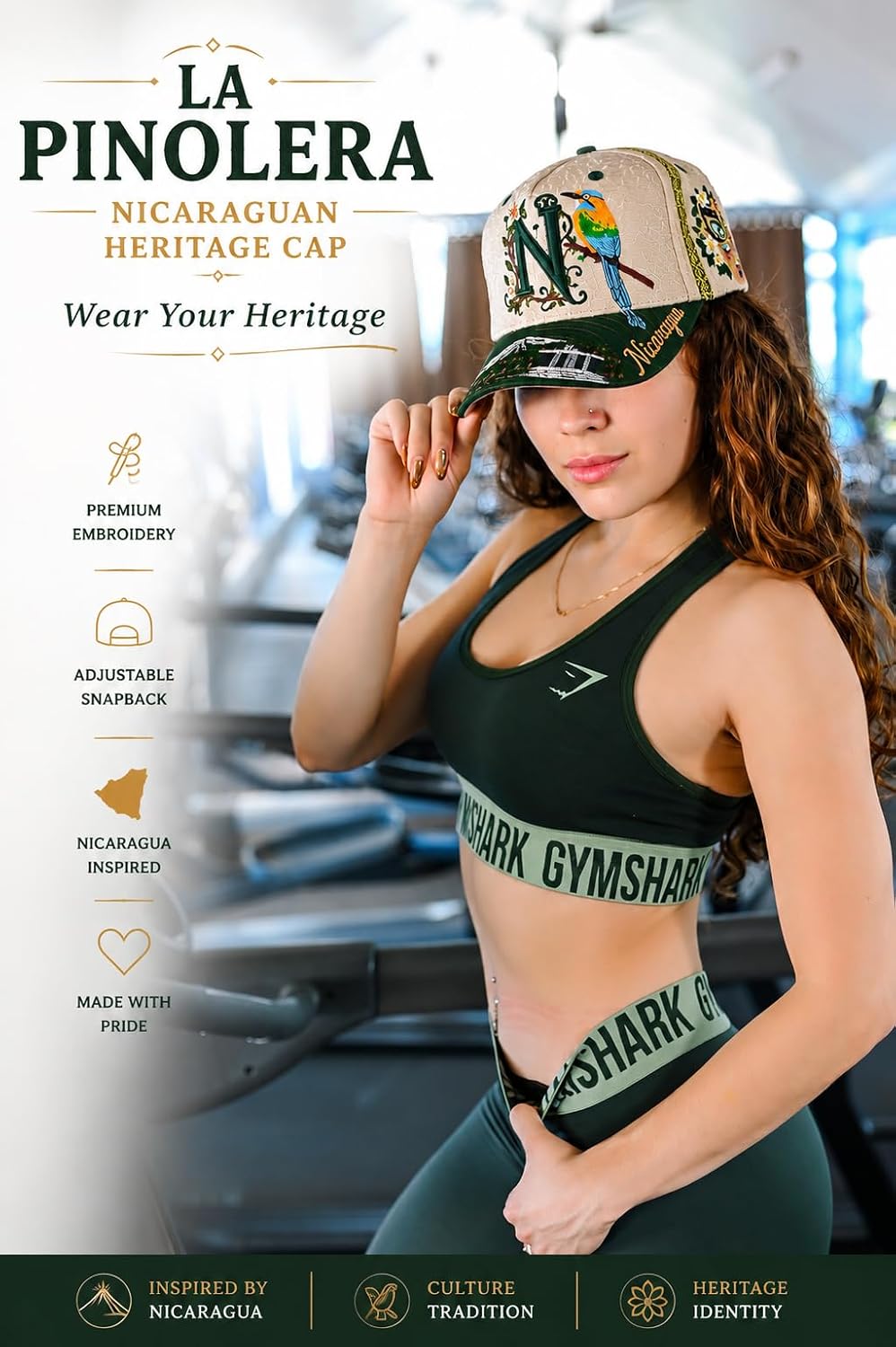 La Pinolera - Nicaragua Premium hat with Guardabarranco Bird, Traditional Mask & Cultural Art Design