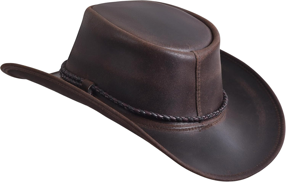 Sidewinder Mens Cowboy Leather Hat Western Style Unisex Shapeable Outback Classic Braided Hatband