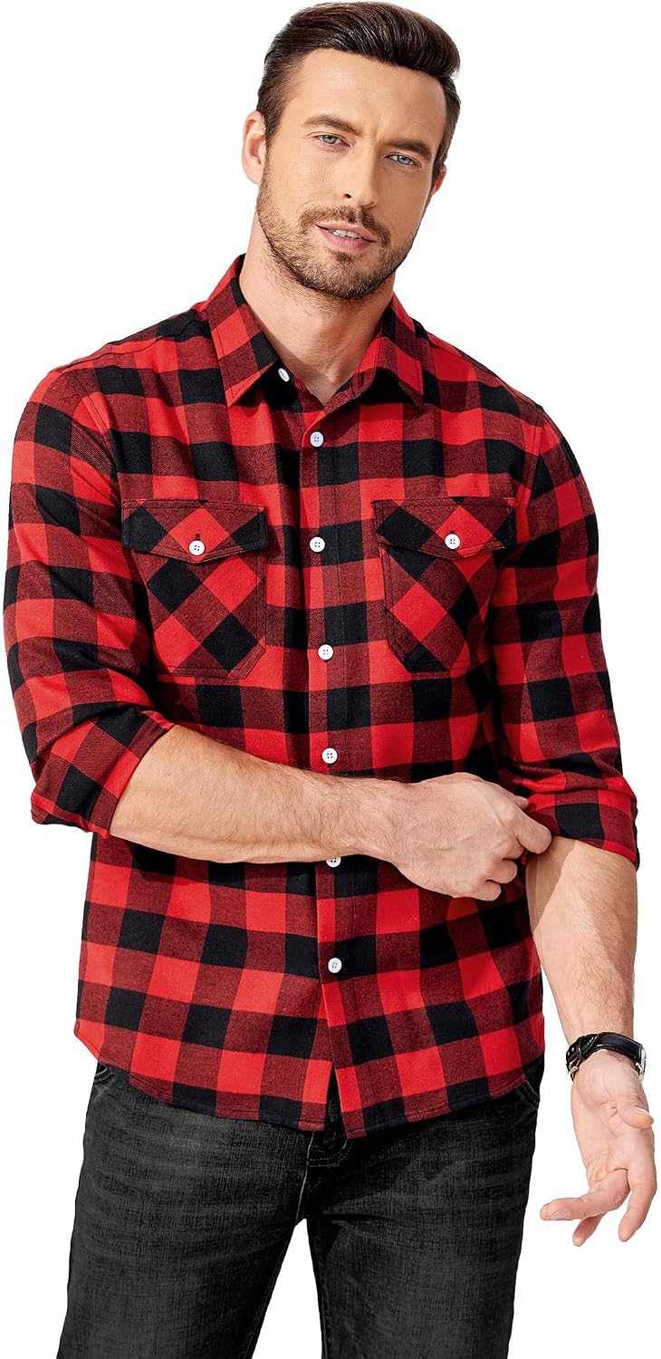 COOFANDY Mens Flannel Shirts Long Sleeve Casual Plaid Button Down Shirt Cotton Shirt Cowboy Work Shirts with Pockets
