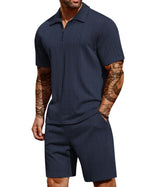 COOFANDY Men's 2 Pieces Outfits Casual Quarter Zip Polo Shirt and Shorts Set Athletic Jogging Summer Tracksuit