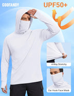 COOFANDY Mens UPF 50+ Sun Protection Hoodie with Mask Lightweight Long Sleeve SPF Fishing Shirts UV Hiking Running Rash Guard