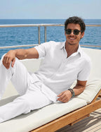 COOFANDY Men's 2 Piece Sets Beach Outfits Cotton Short Sleeve Button Down Shirts Loose Pants Summer Vacation Casual Outfits