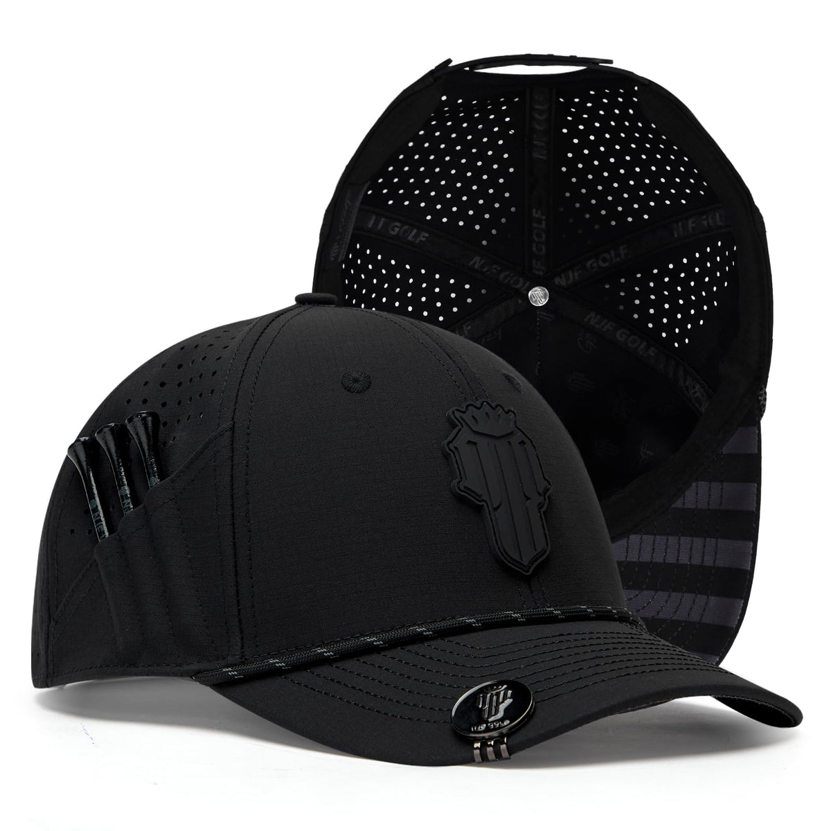 NJF Golf Performance Hats for Men with Tee Holder & Magnetic Ball Marker