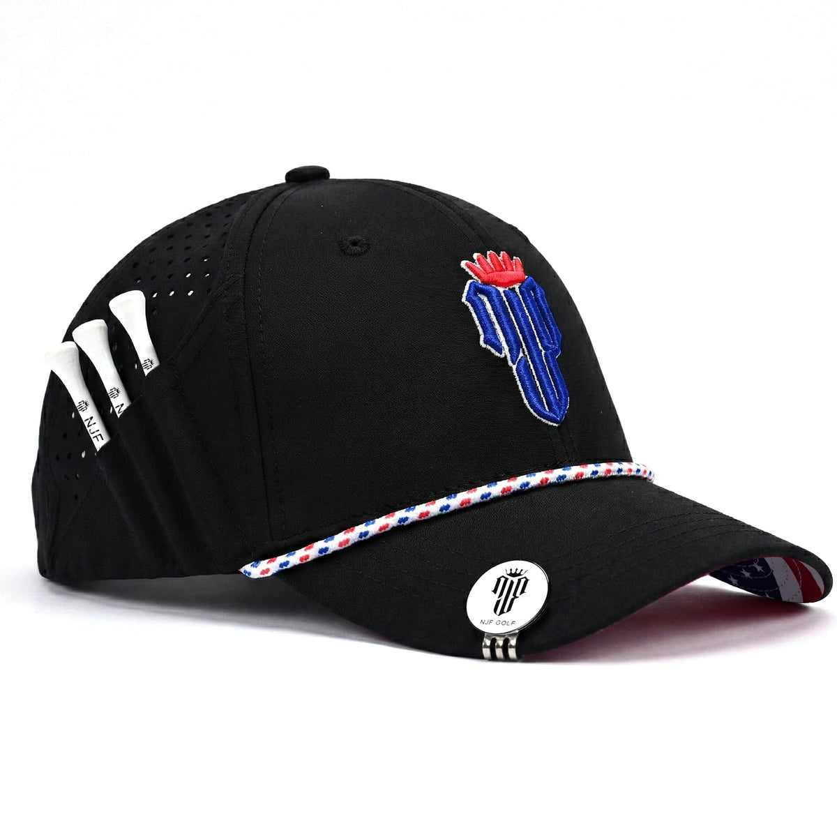 NJF Golf Performance Hats for Men with Tee Holder & Magnetic Ball Marker