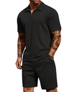 COOFANDY Men's 2 Pieces Outfits Casual Quarter Zip Polo Shirt and Shorts Set Athletic Jogging Summer Tracksuit