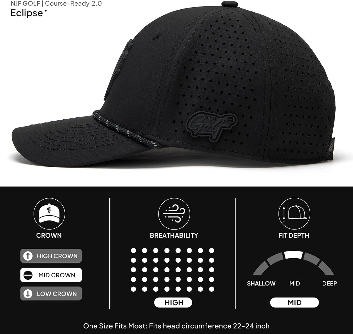 NJF Golf Performance Hats for Men with Tee Holder & Magnetic Ball Marker