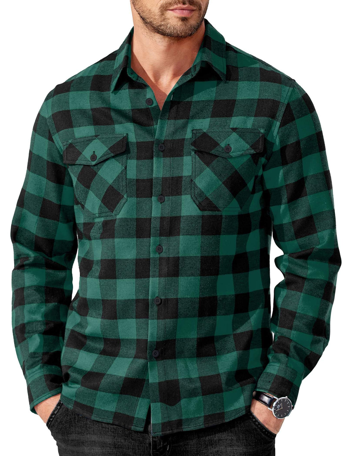 COOFANDY Mens Flannel Shirts Long Sleeve Casual Plaid Button Down Shirt Cotton Shirt Cowboy Work Shirts with Pockets