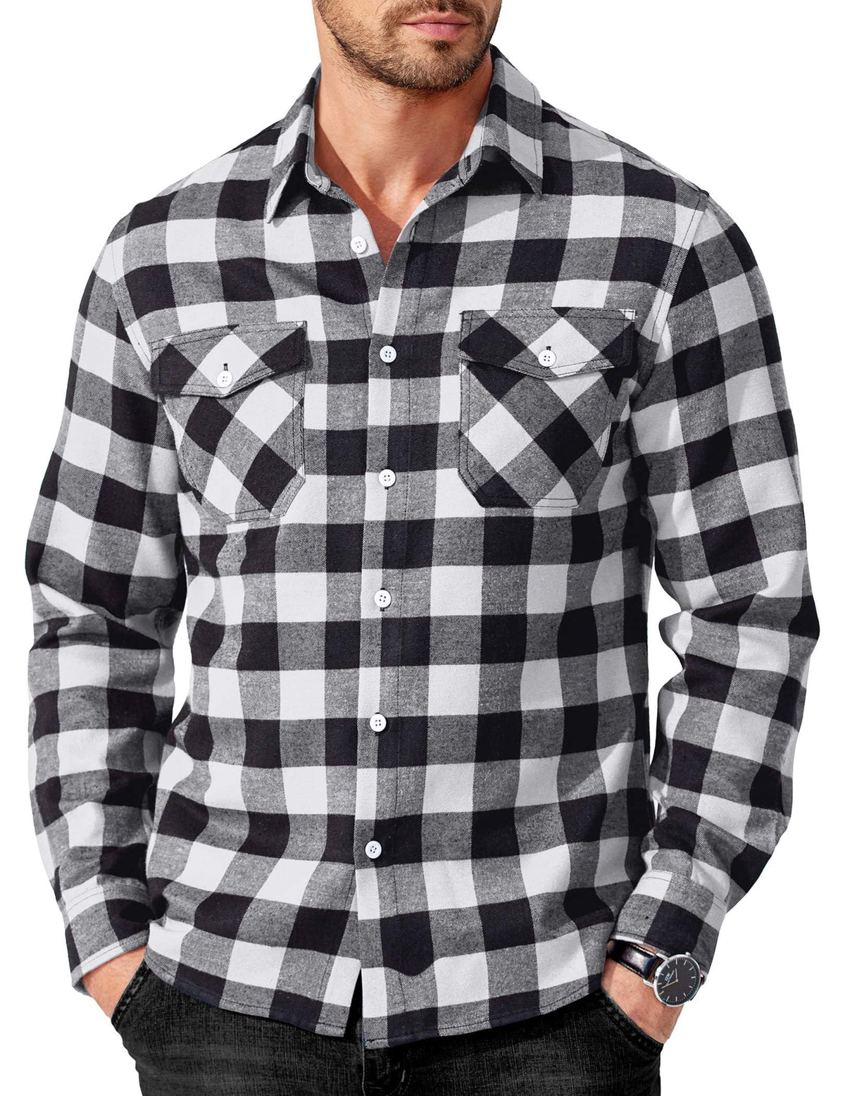 COOFANDY Mens Flannel Shirts Long Sleeve Casual Plaid Button Down Shirt Cotton Shirt Cowboy Work Shirts with Pockets