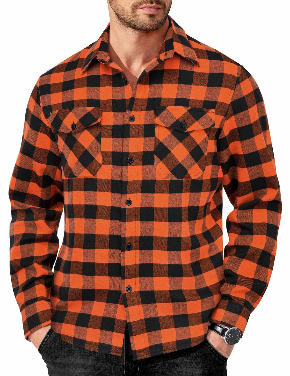 COOFANDY Mens Flannel Shirts Long Sleeve Casual Plaid Button Down Shirt Cotton Shirt Cowboy Work Shirts with Pockets