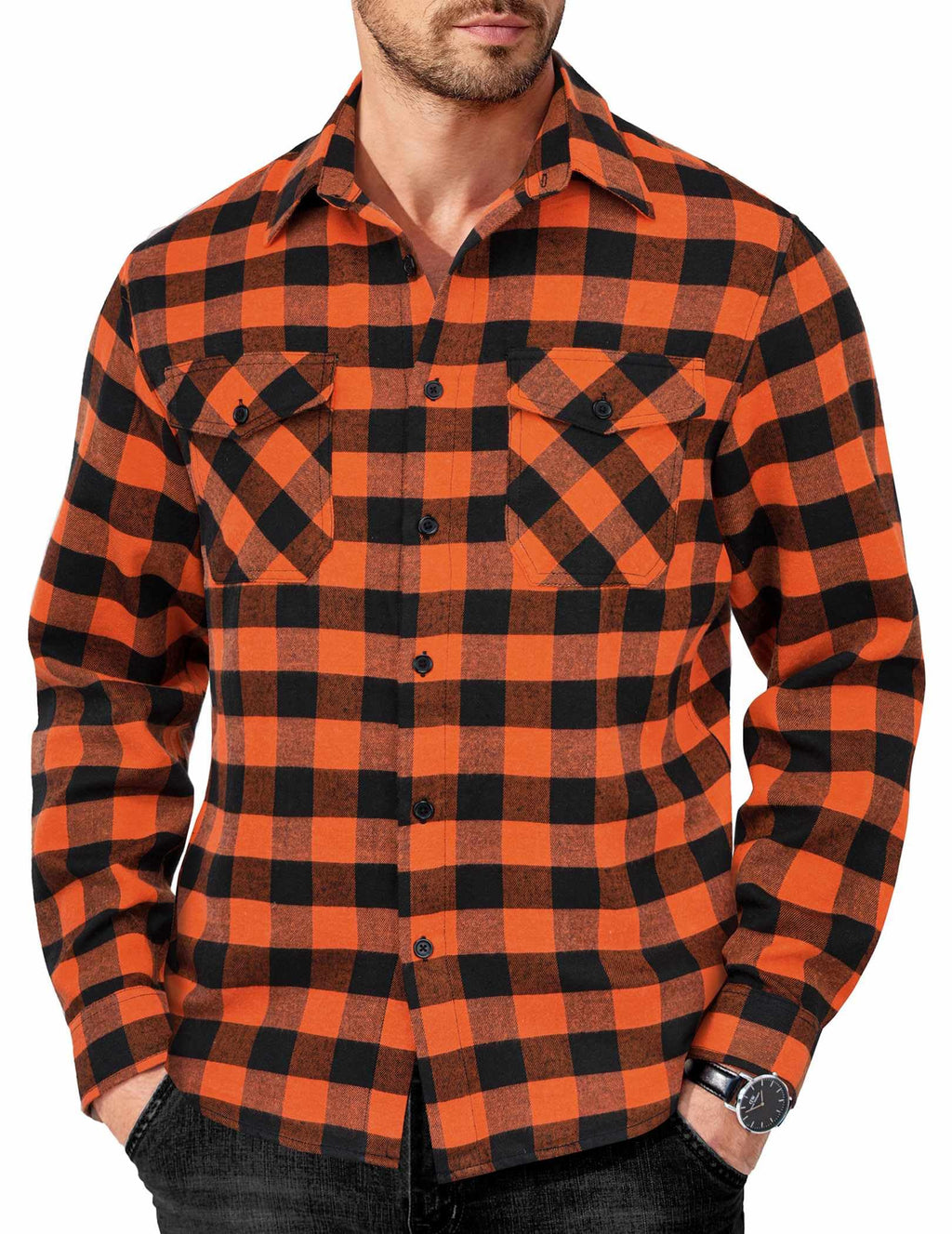 COOFANDY Mens Flannel Shirts Long Sleeve Casual Plaid Button Down Shirt Cotton Shirt Cowboy Work Shirts with Pockets