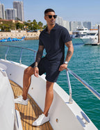 COOFANDY Men's 2 Pieces Outfits Casual Quarter Zip Polo Shirt and Shorts Set Athletic Jogging Summer Tracksuit