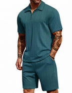 COOFANDY Men's 2 Pieces Outfits Casual Quarter Zip Polo Shirt and Shorts Set Athletic Jogging Summer Tracksuit