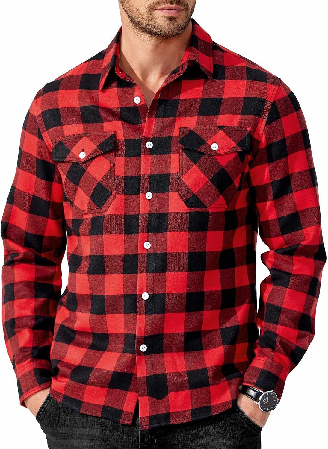 COOFANDY Mens Flannel Shirts Long Sleeve Casual Plaid Button Down Shirt Cotton Shirt Cowboy Work Shirts with Pockets