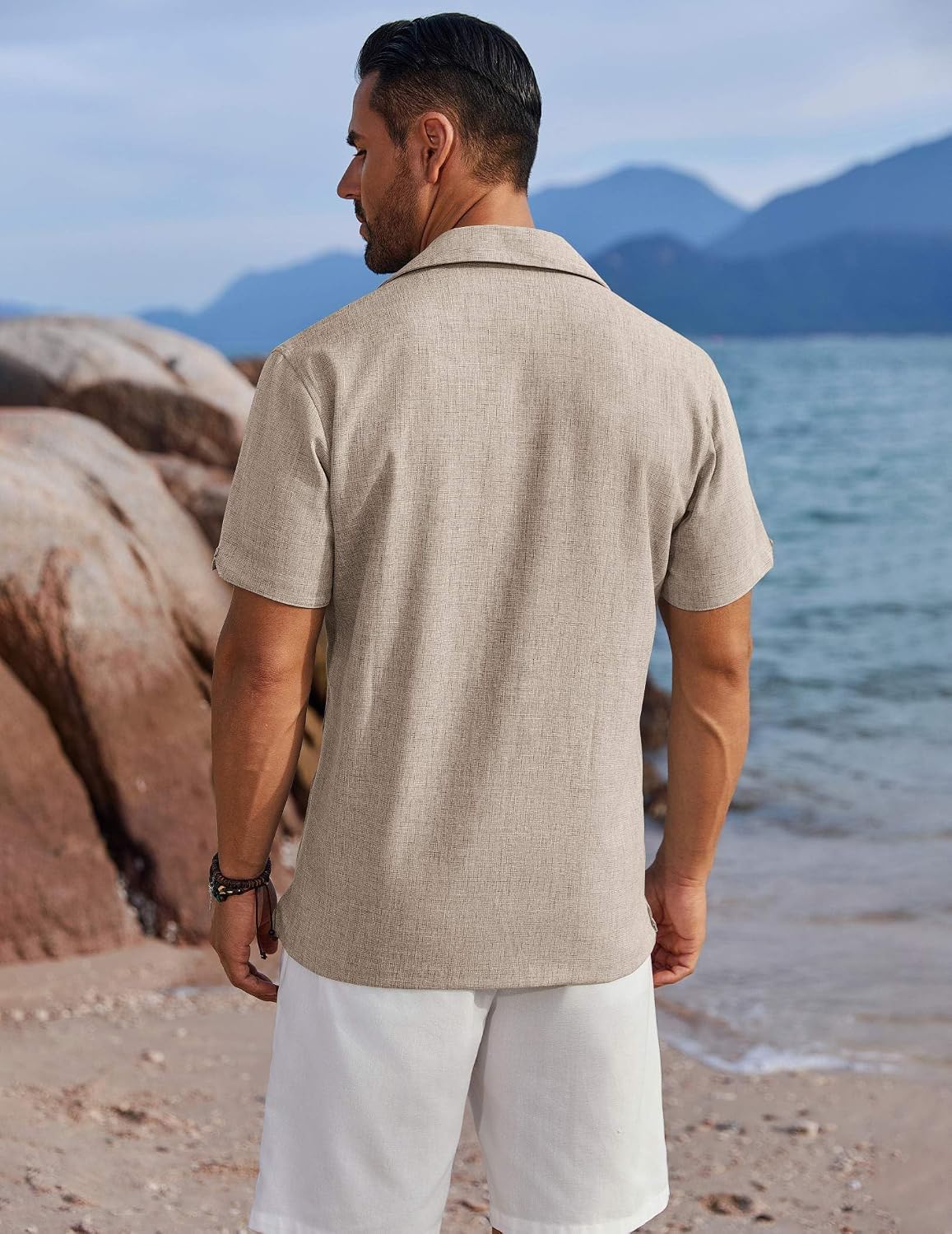 COOFANDY Men's Button Down Shirts Short Sleeve Casual Shirts Summer Beach Linen Shirts with Pocket