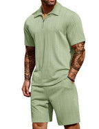 COOFANDY Men's 2 Pieces Outfits Casual Quarter Zip Polo Shirt and Shorts Set Athletic Jogging Summer Tracksuit