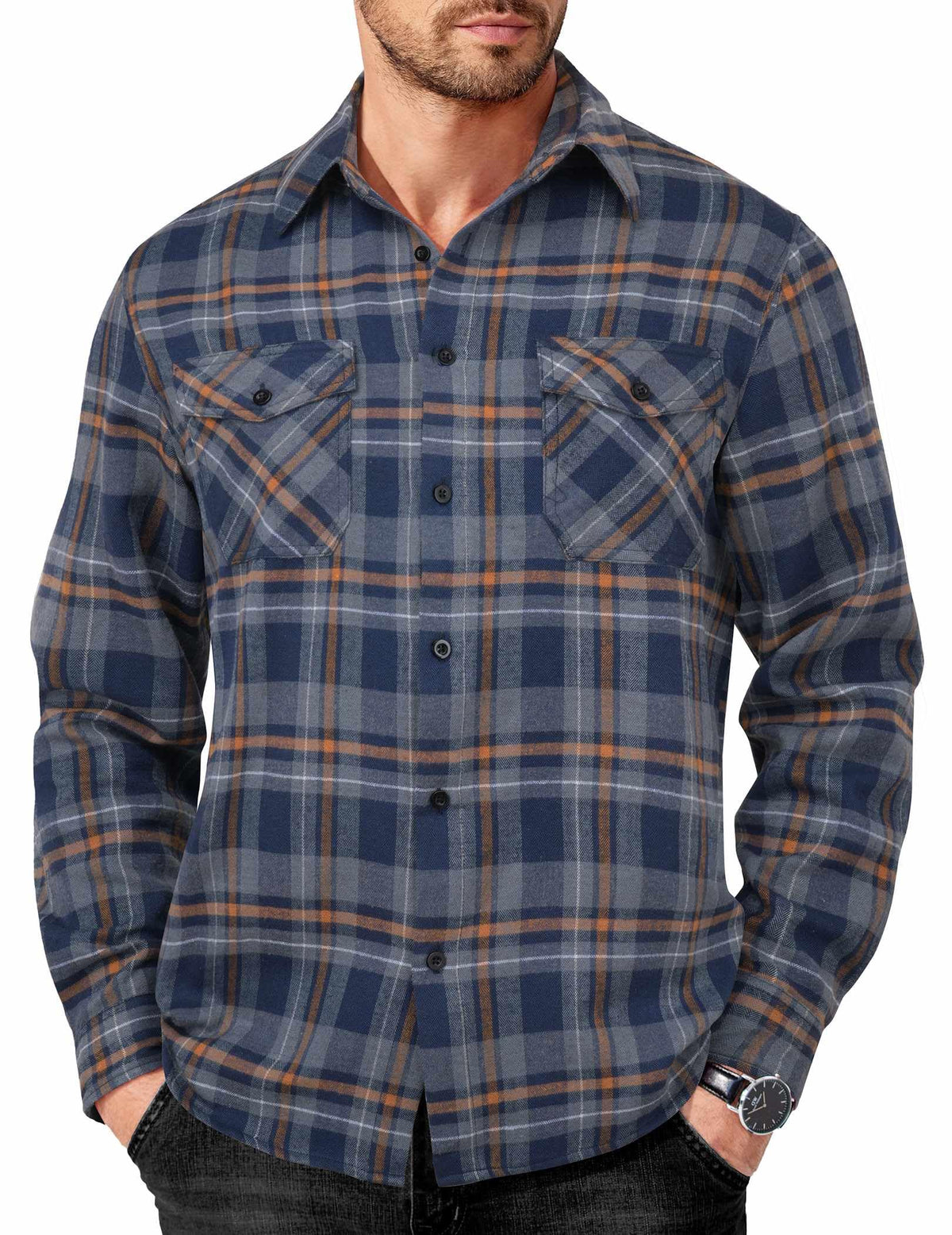 COOFANDY Mens Flannel Shirts Long Sleeve Casual Plaid Button Down Shirt Cotton Shirt Cowboy Work Shirts with Pockets