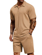 COOFANDY Men's 2 Pieces Outfits Casual Quarter Zip Polo Shirt and Shorts Set Athletic Jogging Summer Tracksuit