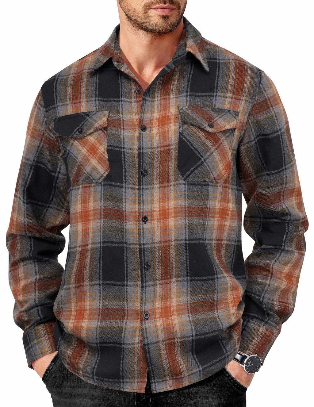 COOFANDY Mens Flannel Shirts Long Sleeve Casual Plaid Button Down Shirt Cotton Shirt Cowboy Work Shirts with Pockets