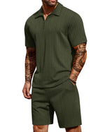 COOFANDY Men's 2 Pieces Outfits Casual Quarter Zip Polo Shirt and Shorts Set Athletic Jogging Summer Tracksuit