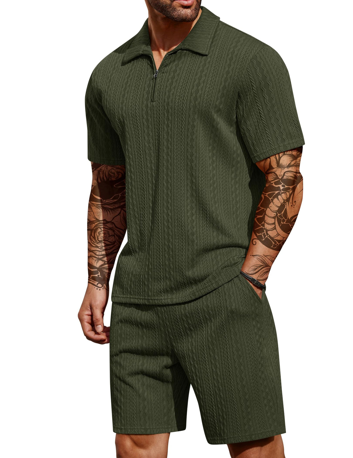 COOFANDY Men's 2 Pieces Outfits Casual Quarter Zip Polo Shirt and Shorts Set Athletic Jogging Summer Tracksuit