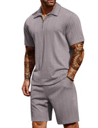 COOFANDY Men's 2 Pieces Outfits Casual Quarter Zip Polo Shirt and Shorts Set Athletic Jogging Summer Tracksuit