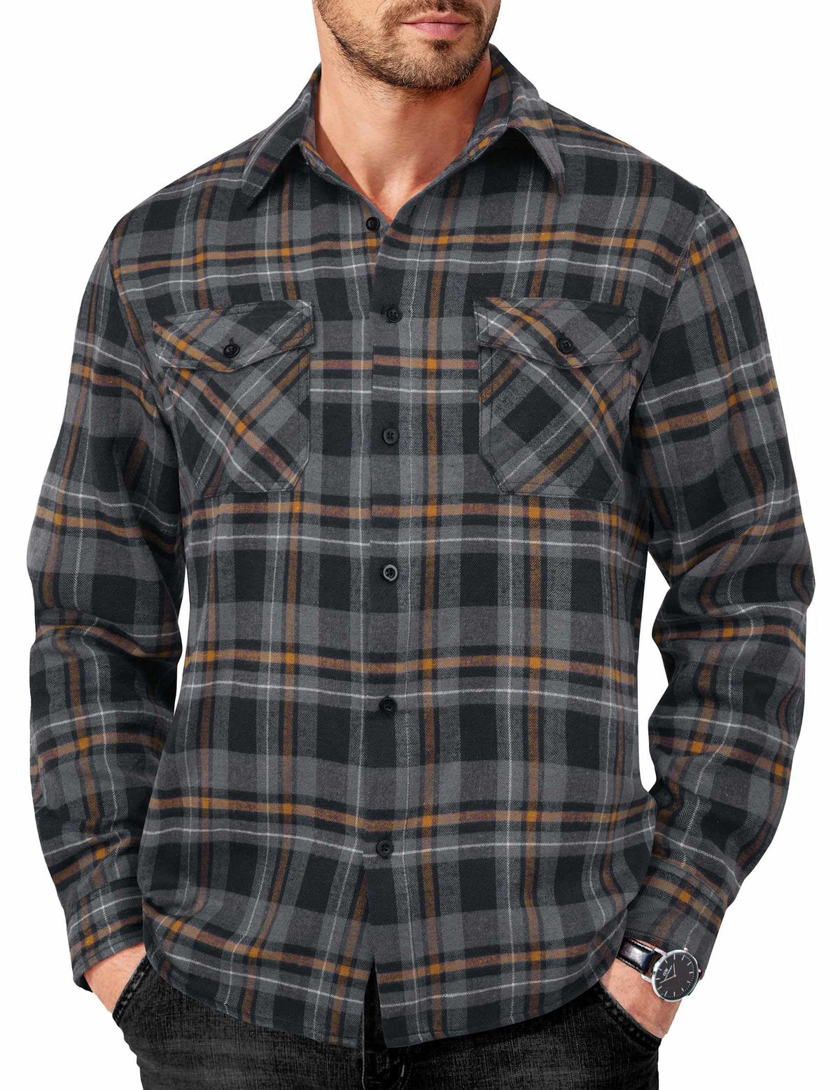 COOFANDY Mens Flannel Shirts Long Sleeve Casual Plaid Button Down Shirt Cotton Shirt Cowboy Work Shirts with Pockets