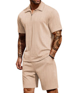 COOFANDY Men's 2 Pieces Outfits Casual Quarter Zip Polo Shirt and Shorts Set Athletic Jogging Summer Tracksuit