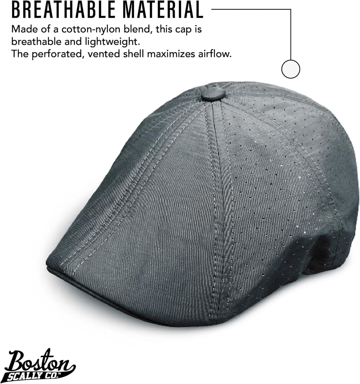 The Original Cool Air Boston Scally Cap - Breathable Newsboy Flat Cap - 8 Panel Fitted Hat for Men