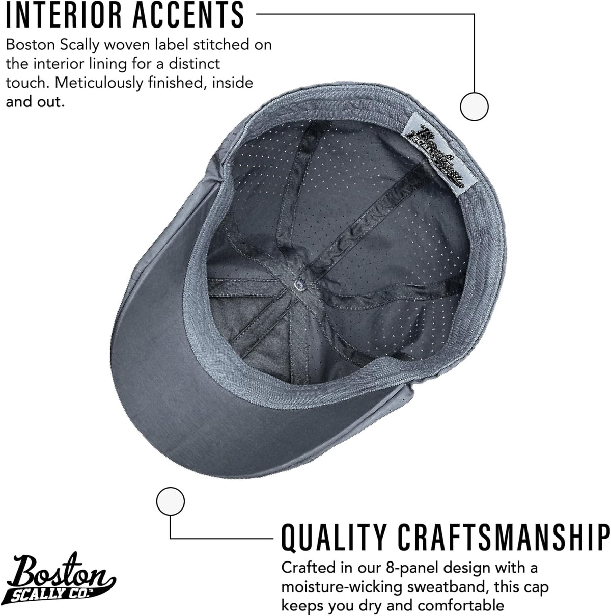 The Original Cool Air Boston Scally Cap - Breathable Newsboy Flat Cap - 8 Panel Fitted Hat for Men