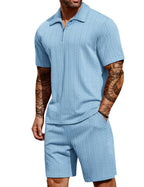 COOFANDY Men's 2 Pieces Outfits Casual Quarter Zip Polo Shirt and Shorts Set Athletic Jogging Summer Tracksuit