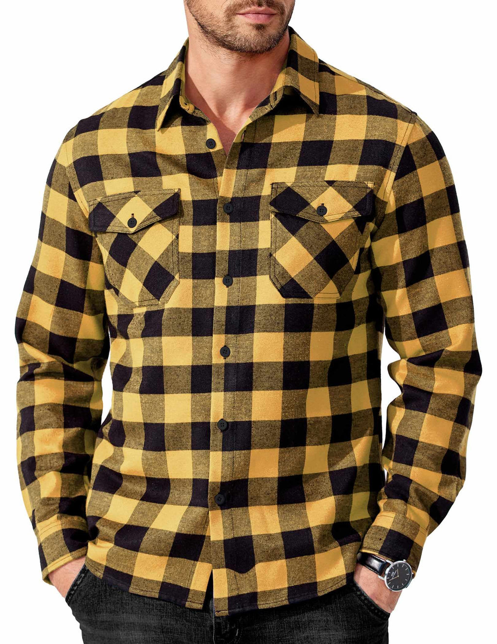COOFANDY Mens Flannel Shirts Long Sleeve Casual Plaid Button Down Shirt Cotton Shirt Cowboy Work Shirts with Pockets