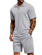 COOFANDY Men's 2 Pieces Outfits Casual Quarter Zip Polo Shirt and Shorts Set Athletic Jogging Summer Tracksuit