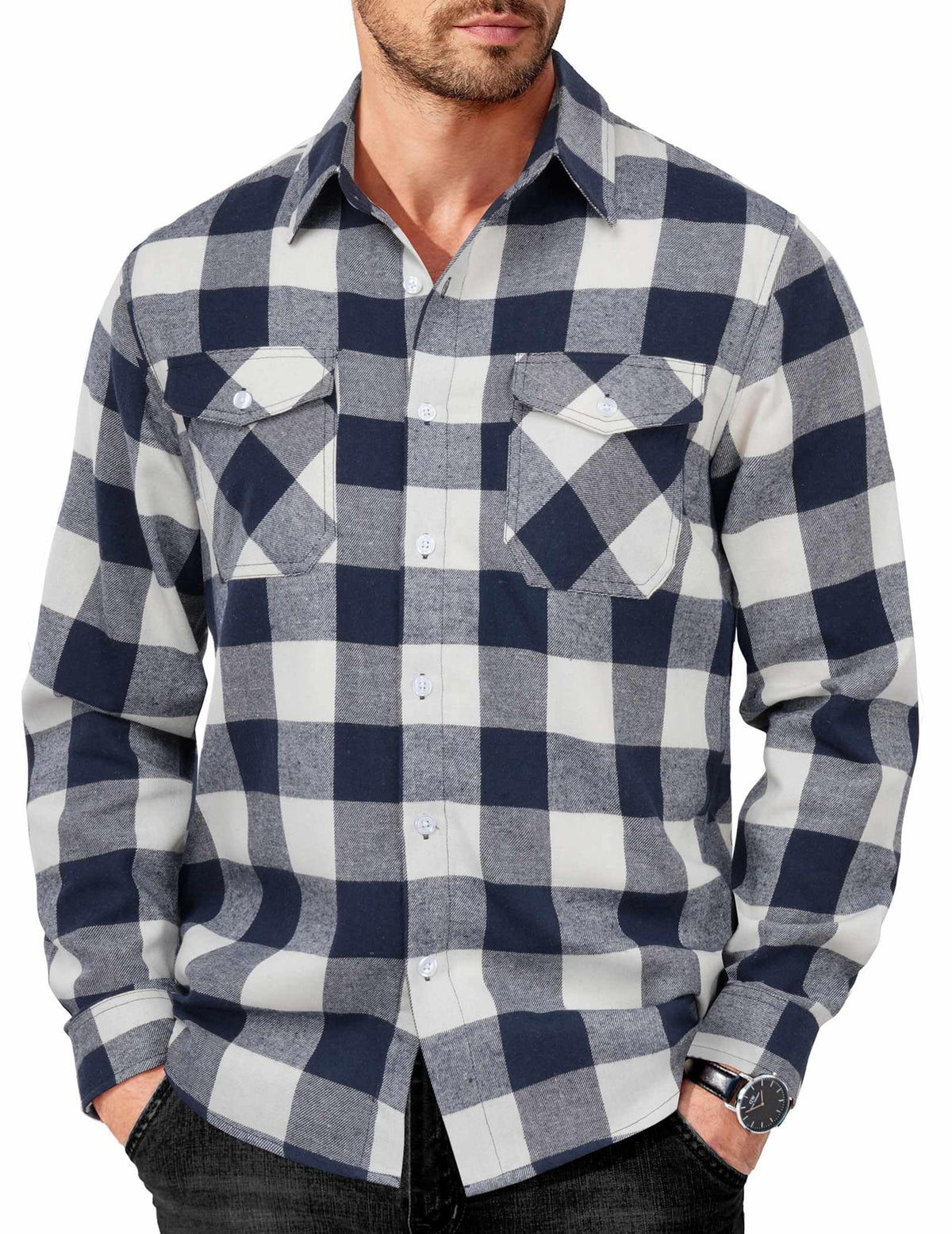 COOFANDY Mens Flannel Shirts Long Sleeve Casual Plaid Button Down Shirt Cotton Shirt Cowboy Work Shirts with Pockets
