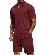 COOFANDY Men's 2 Pieces Outfits Casual Quarter Zip Polo Shirt and Shorts Set Athletic Jogging Summer Tracksuit