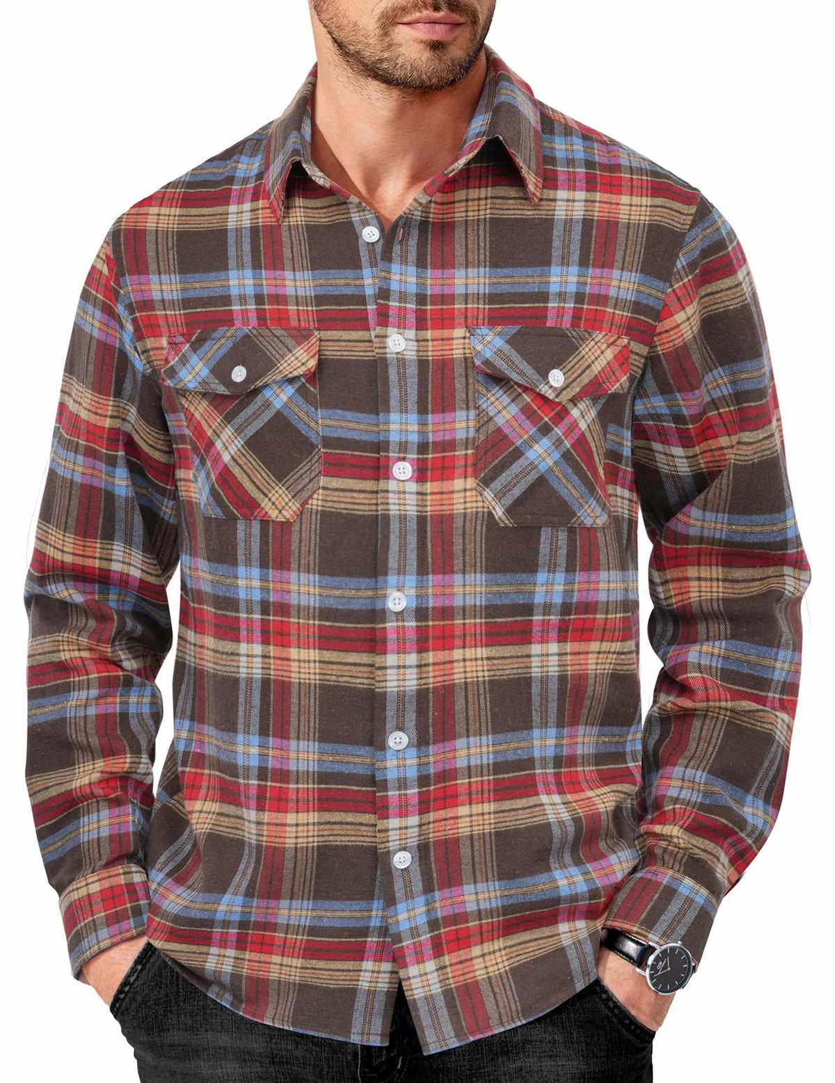COOFANDY Mens Flannel Shirts Long Sleeve Casual Plaid Button Down Shirt Cotton Shirt Cowboy Work Shirts with Pockets