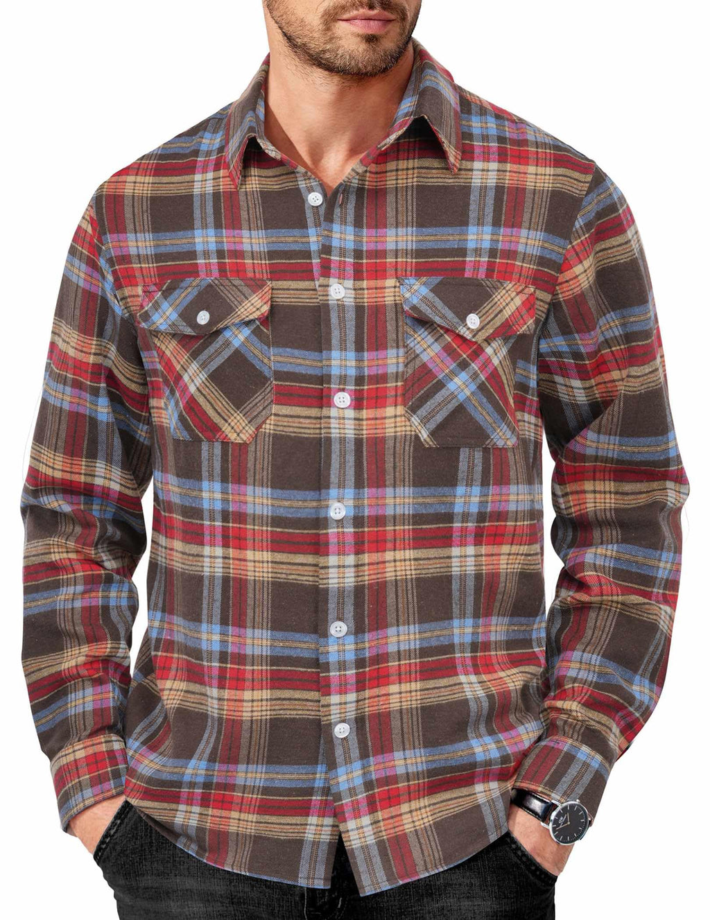 COOFANDY Mens Flannel Shirts Long Sleeve Casual Plaid Button Down Shirt Cotton Shirt Cowboy Work Shirts with Pockets