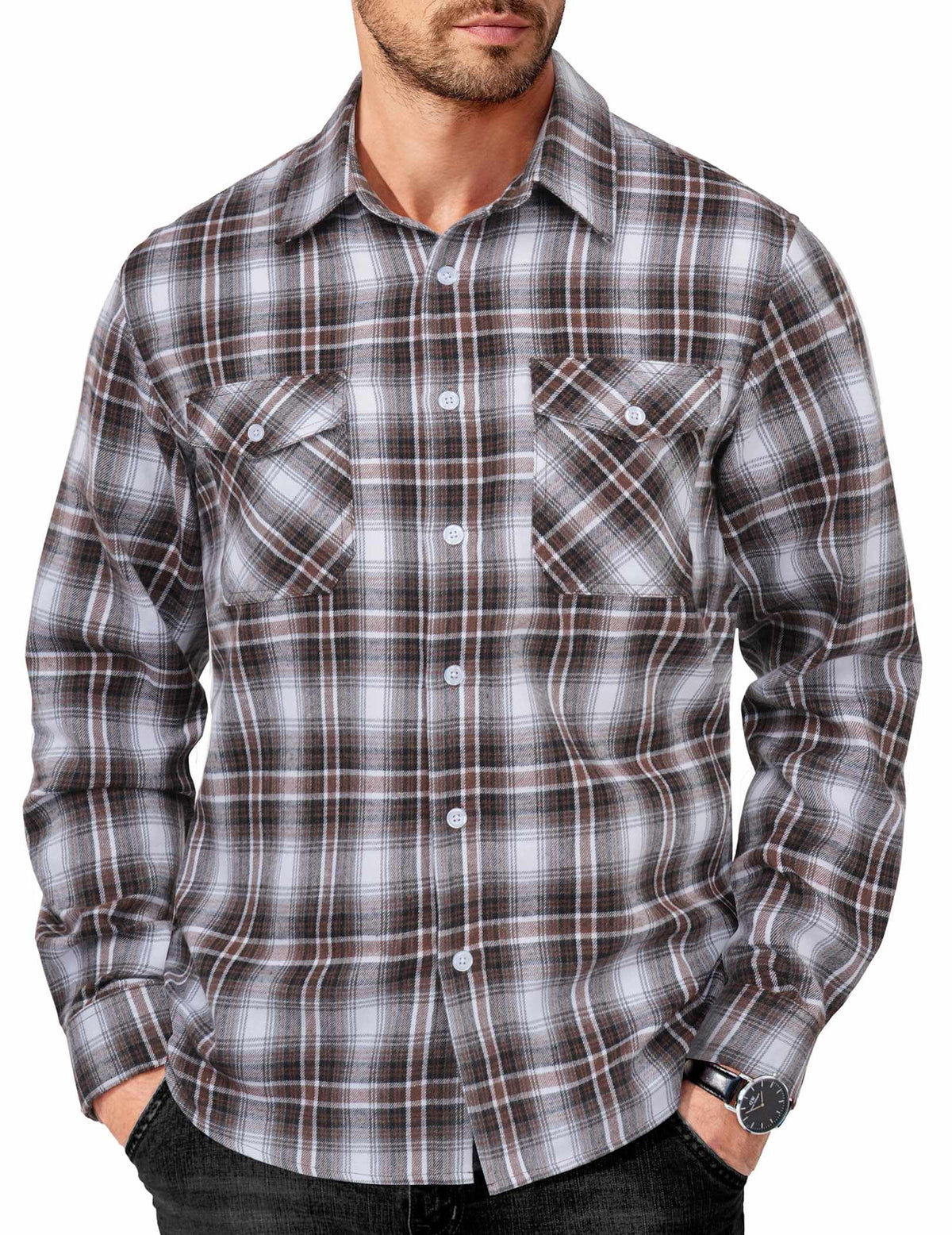 COOFANDY Mens Flannel Shirts Long Sleeve Casual Plaid Button Down Shirt Cotton Shirt Cowboy Work Shirts with Pockets